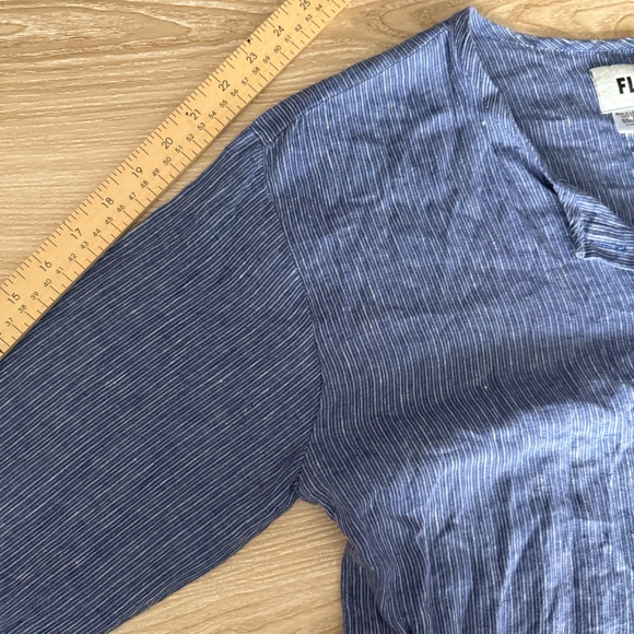Flax Small Linen Button Up Shirt Long Sleeve Blue Stripe Lagen Coastal - Picture 7 of 7